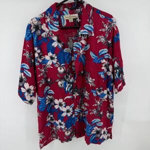 Tommy Bahama Mens XL Silk Hawaiian Shirt Red Floral Tropical Short Sleeve Camp